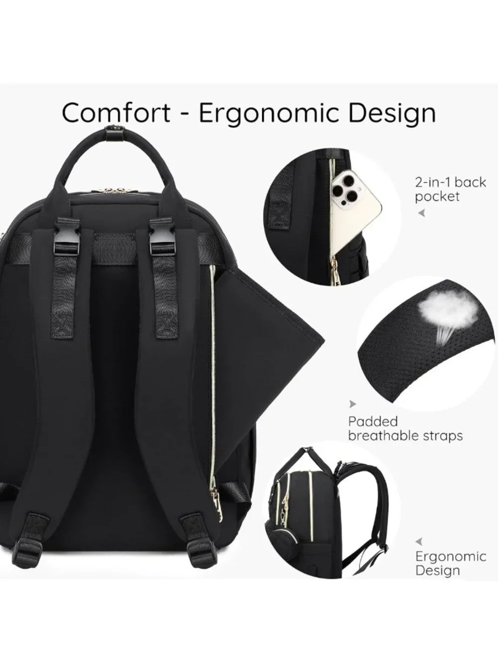 Stylish Large Diaper Bag Backpack with Changing Pad, Insulated Wet/Dry Pocket
